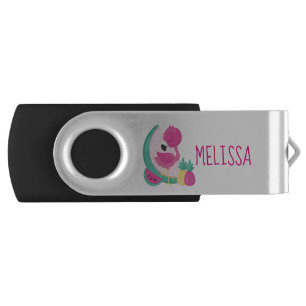 Pink Flamingo with Watermelon & Pineapples Flash Drive