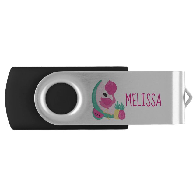 Pink Flamingo with Watermelon & Pineapples Flash Drive (Front)