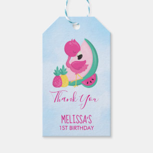 Pink Flamingo with Watermelon & Pineapples Gift Tags