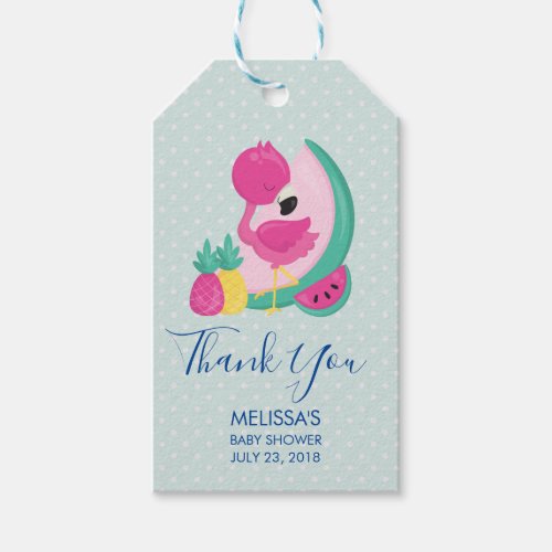 Pink Flamingo with Watermelon  Pineapples Gift Tags