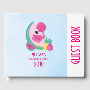 Pink Flamingo with Watermelon & Pineapples Guest Book