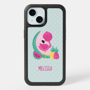 Pink Flamingo with Watermelon & Pineapples iPhone 15 Case