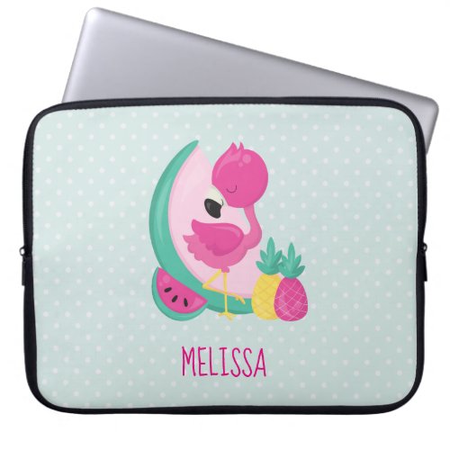 Pink Flamingo with Watermelon  Pineapples Laptop Sleeve