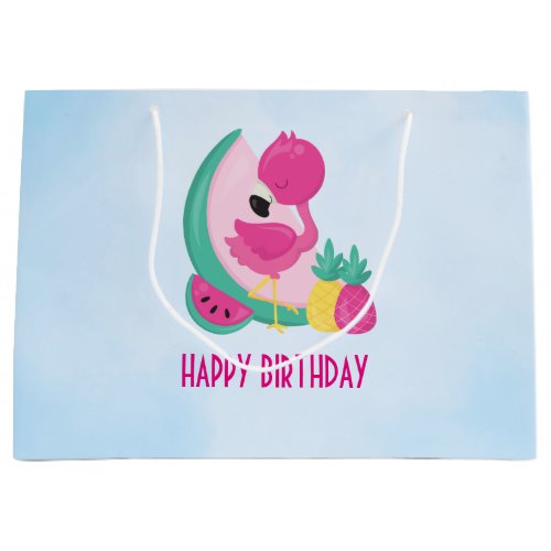 Pink Flamingo with Watermelon  Pineapples Large Gift Bag