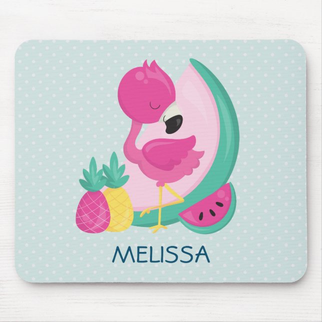 Pink Flamingo with Watermelon & Pineapples Mouse Pad (Front)