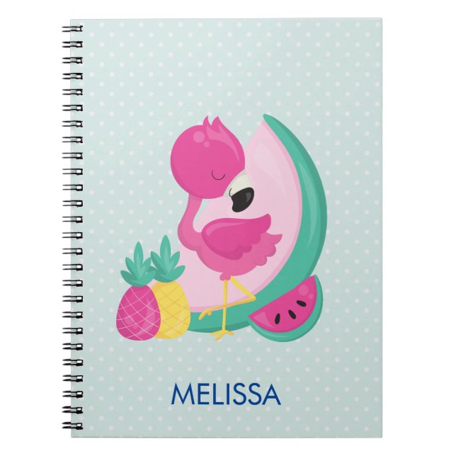 Pink Flamingo with Watermelon & Pineapples Notebook (Front)