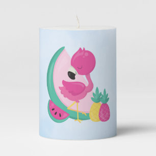 Pink Flamingo with Watermelon & Pineapples Pillar Candle