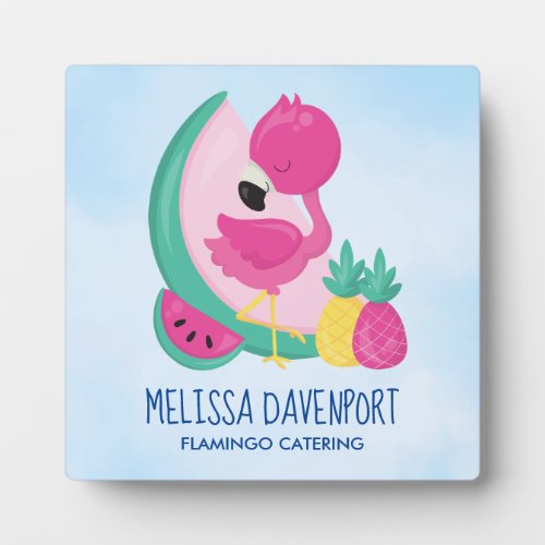 Pink Flamingo with Watermelon  Pineapples Plaque