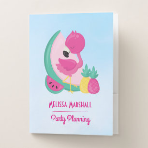 Pink Flamingo with Watermelon & Pineapples Pocket Folder