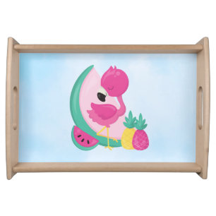 Pink Flamingo with Watermelon & Pineapples Serving Tray