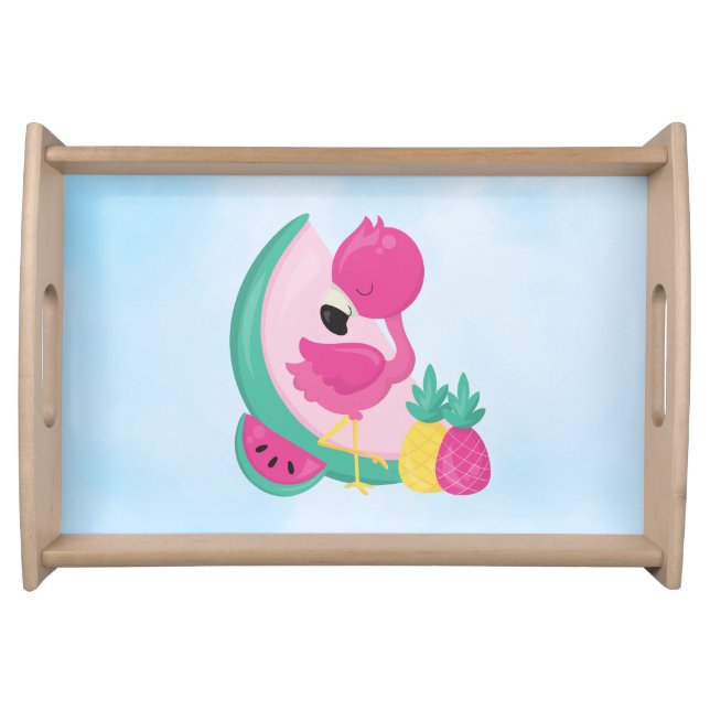 Pink Flamingo with Watermelon & Pineapples Serving Tray (Front)