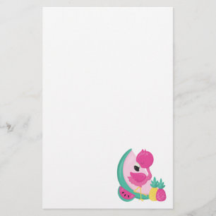 Pink Flamingo with Watermelon & Pineapples Stationery