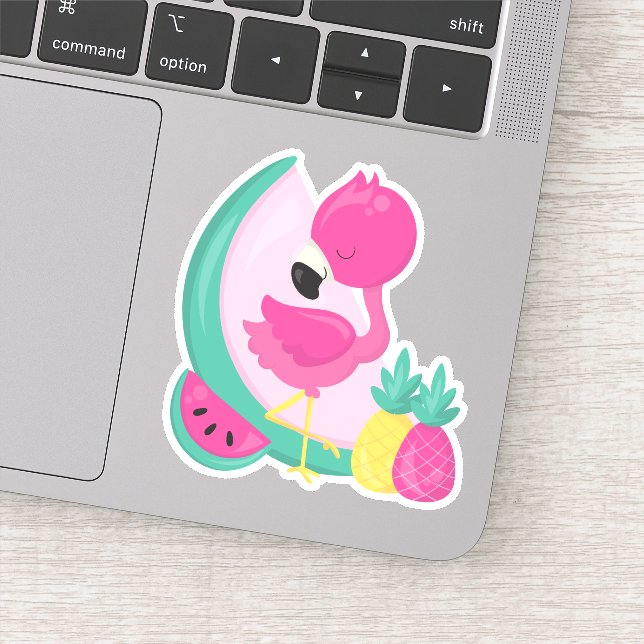 Pink Flamingo with Watermelon & Pineapples Sticker (Detail)