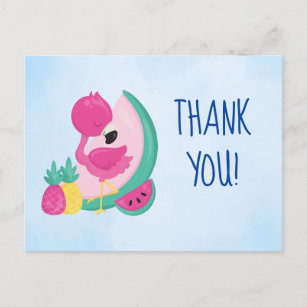 Pink Flamingo with Watermelon & Pineapples Thanks Postcard