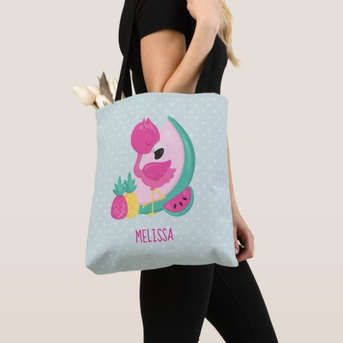 Pink Flamingo with Watermelon  Pineapples Tote Bag