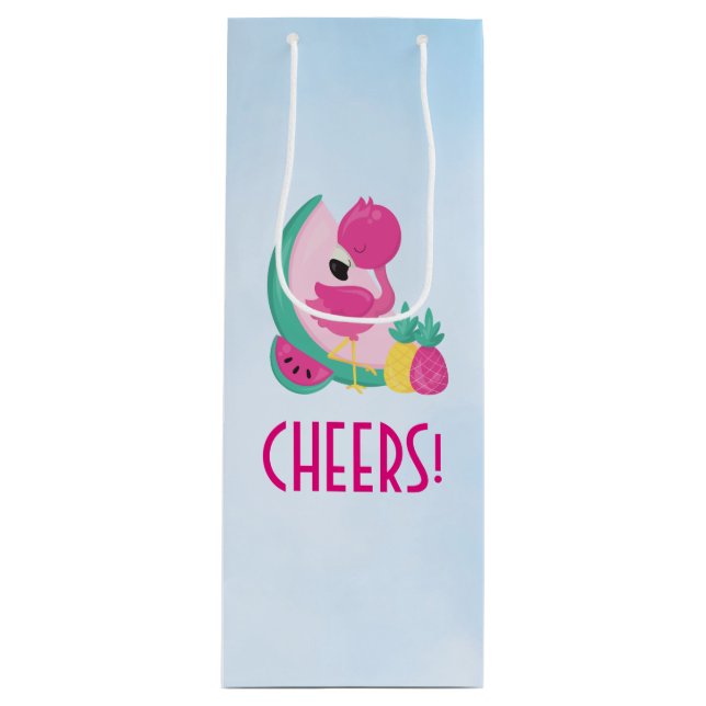Pink Flamingo with Watermelon & Pineapples Wine Gift Bag (Front)