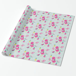Pink Flamingo with Watermelon & Pineapples Wrapping Paper