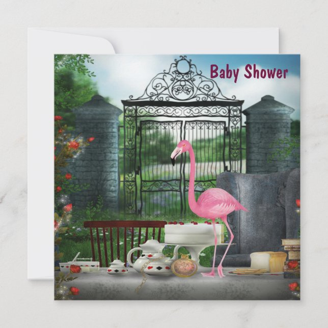Pink Flamingo Wonderland Tea Party Baby Shower Invitation (Front)