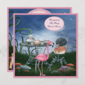 Pink Flamingo Wonderland Tea Party Bridal Shower Invitation (Front/Back)