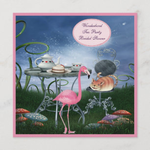Pink Flamingo Wonderland Tea Party Bridal Shower Invitation