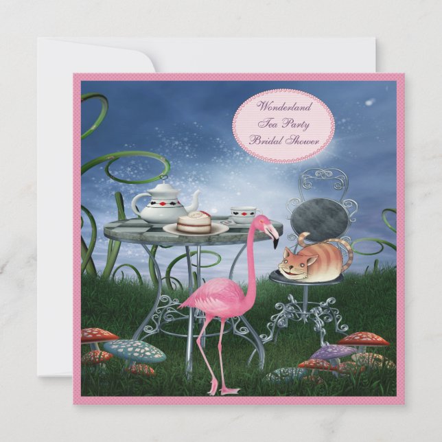 Pink Flamingo Wonderland Tea Party Bridal Shower Invitation (Front)