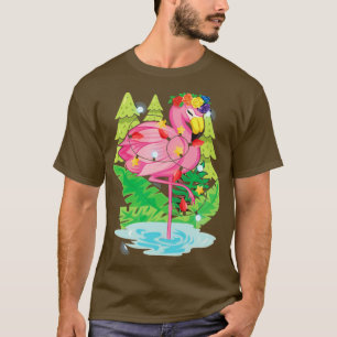 Pink Flamingo Xmas Lights Hawaiian Summer Tropical T-Shirt