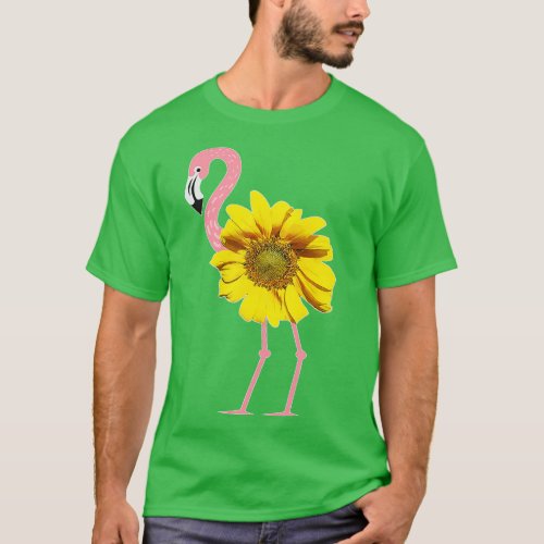 Pink Flamingo Yellow Sunflower Bird Body 1 T_Shirt