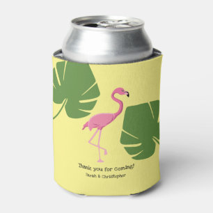 Pink Flamingo Yellow Tropical Destination Wedding Can Cooler