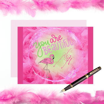 Pink Flamingo You Are Beautiful Inspirational  Postcard by Sozo4all at Zazzle