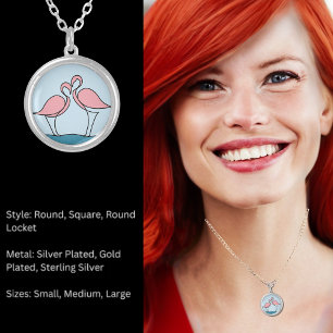 Pink Flamingoes Art or Your Logo, Photo Silver Plated Necklace