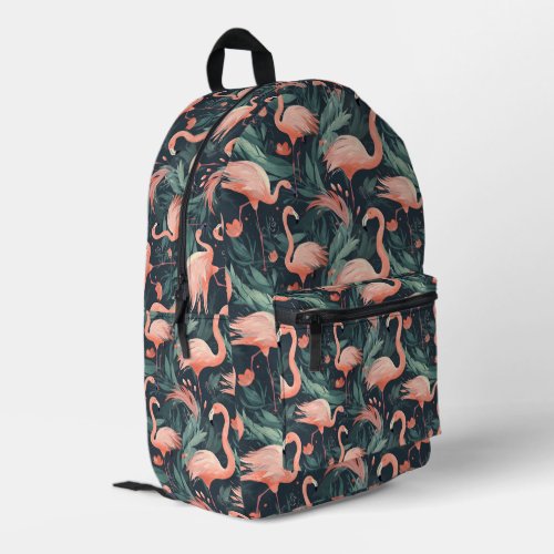 Pink Flamingoes In Ferns Printed Backpack