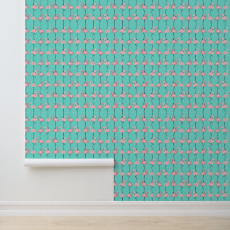 Pink Flamingoes on Turquoise Wallpaper