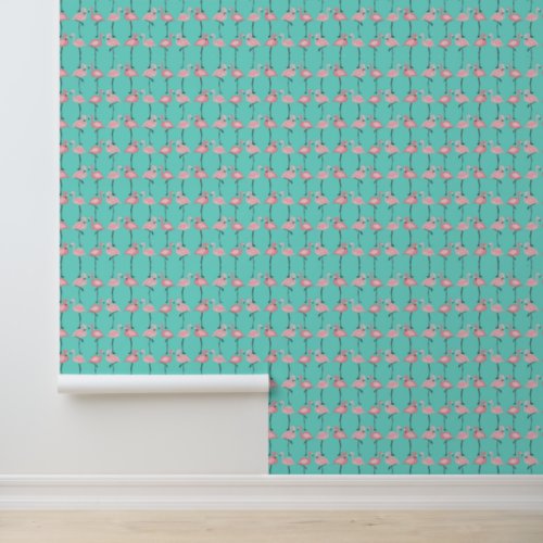 Pink Flamingoes on Turquoise Wallpaper