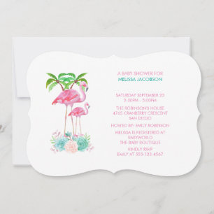 Pink Flamingos amd Floral Bouquet Baby Shower Invitation