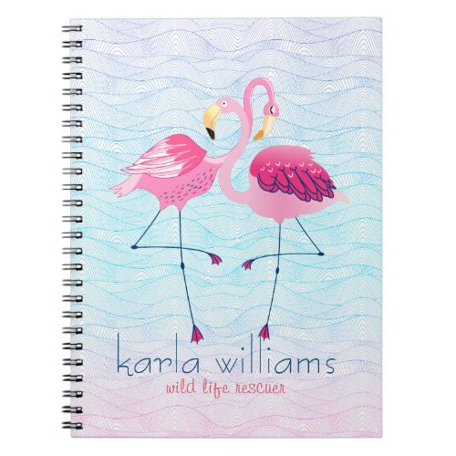 Pink Flamingos And Abstract Beach Water Waves Notebook