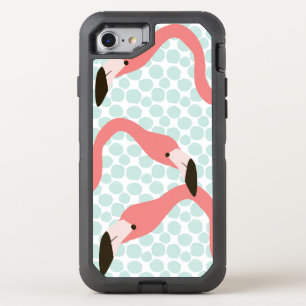 Pink Flamingos and Blue Dots Whimsical OtterBox Defender iPhone SE/8/7 Case