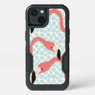 Pink Flamingos and Blue Dots Whimsical iPhone 13 Case