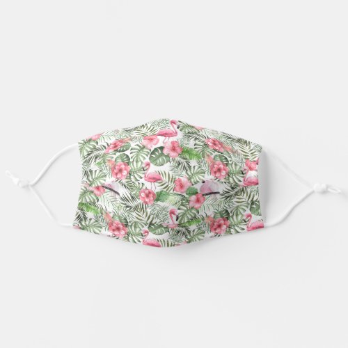 Pink Flamingos and Cockatiels Palm Leaves Pattern Adult Cloth Face Mask