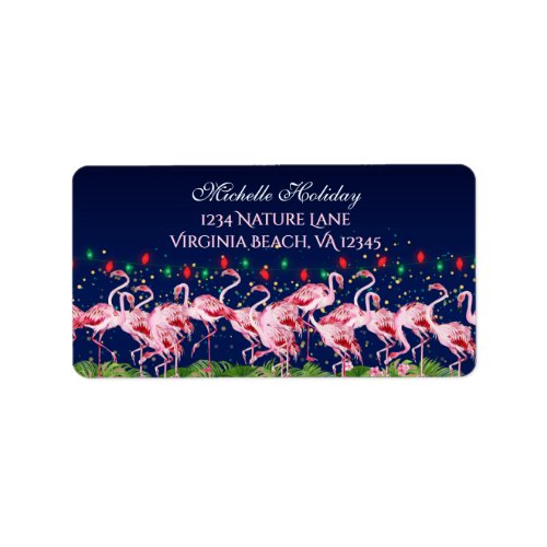 Pink Flamingos and Holiday Lights Flamingo Address Label