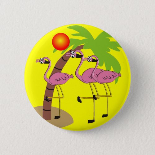 Pink Flamingos and Palm Tree Gifts Button