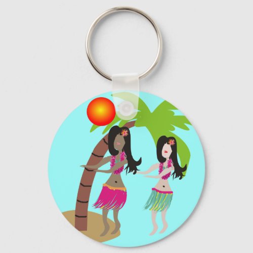 Pink Flamingos and Palm Tree Gifts Keychain