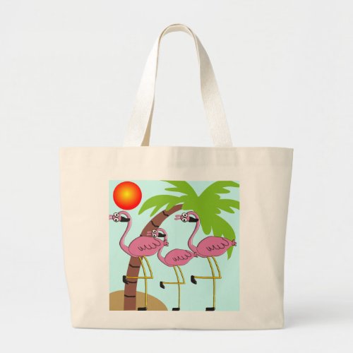 Pink Flamingos and Palm Tree Gifts Large Tote Bag