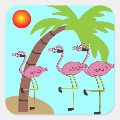 Pink Flamingos and Palm Tree Gifts Square Sticker