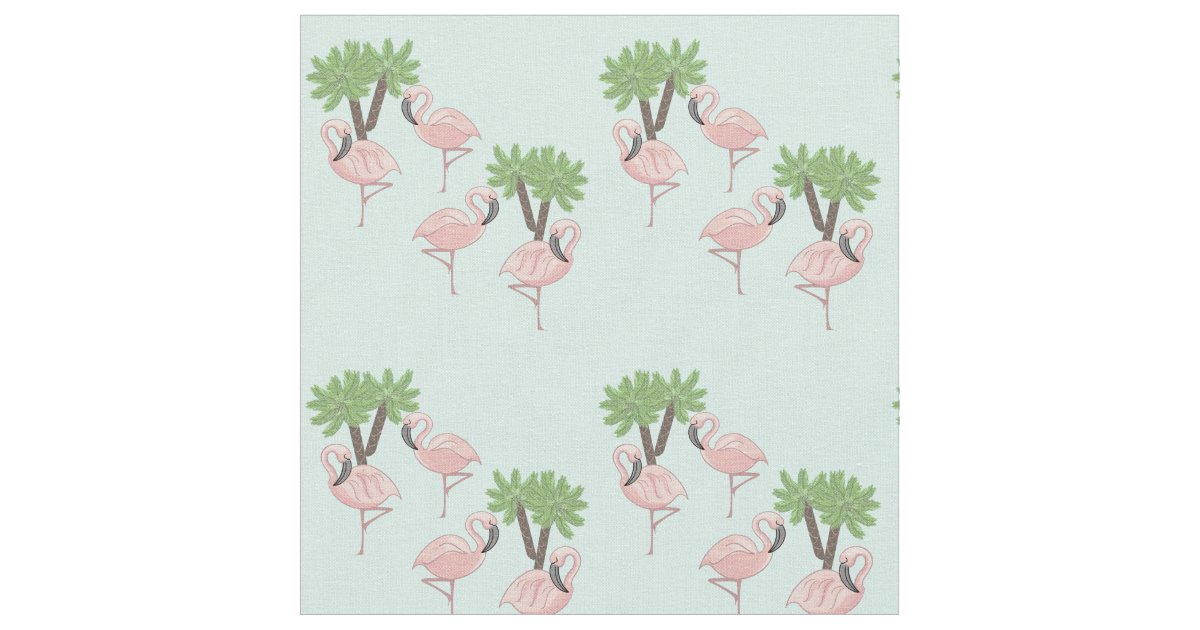 Pink Flamingos and Palm Trees Fabric | Zazzle
