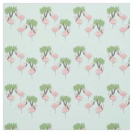 Pink Flamingos and Palm Trees Fabric