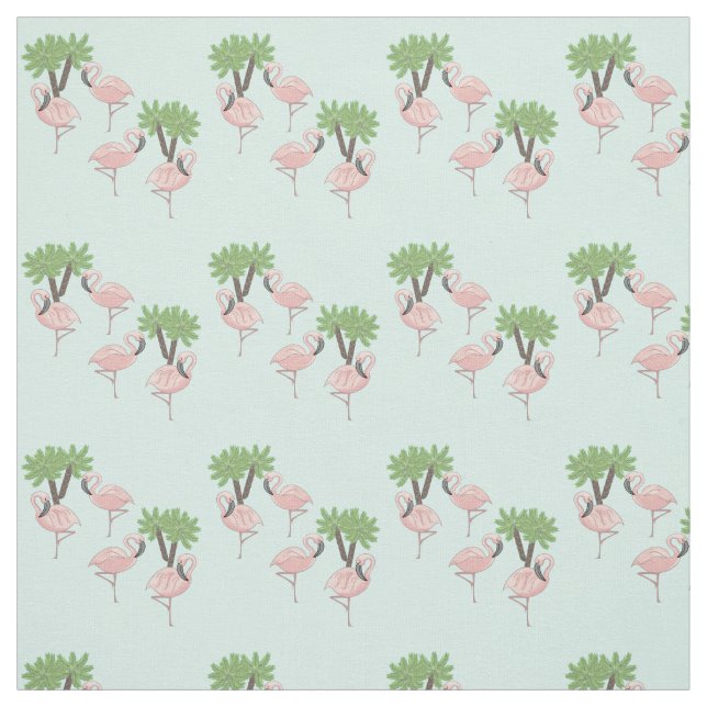 Pink Flamingos and Palm Trees Fabric (Swatch)