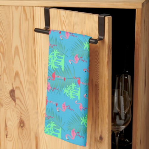 Pink Flamingos and Palm Trees Kitchen Towel