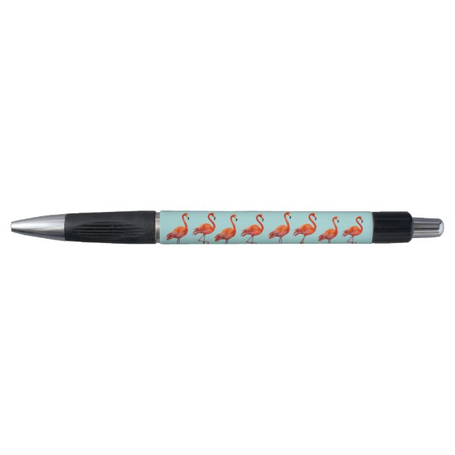 Pink Flamingos and Reed Plants on Light Blue Pen (Front)