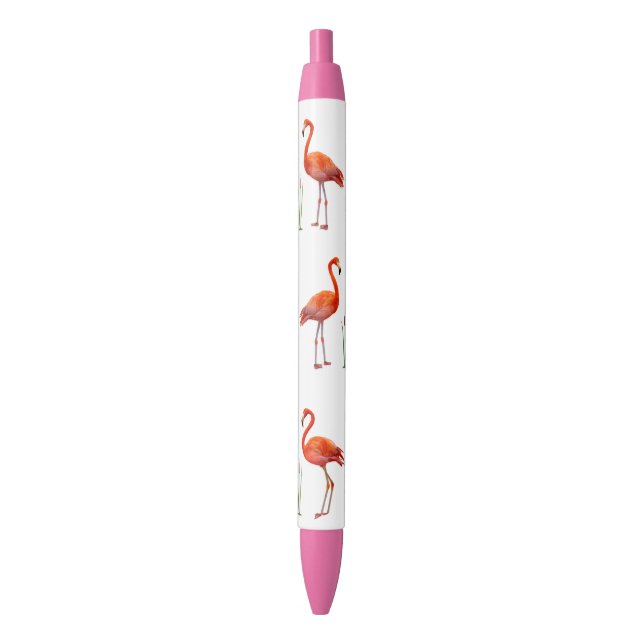 Pink Flamingos and Reed Plants on White Pen (Front Vertical)