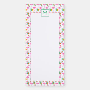 Pink Flamingos And Tropical Flowers Monogram Magnetic Notepad